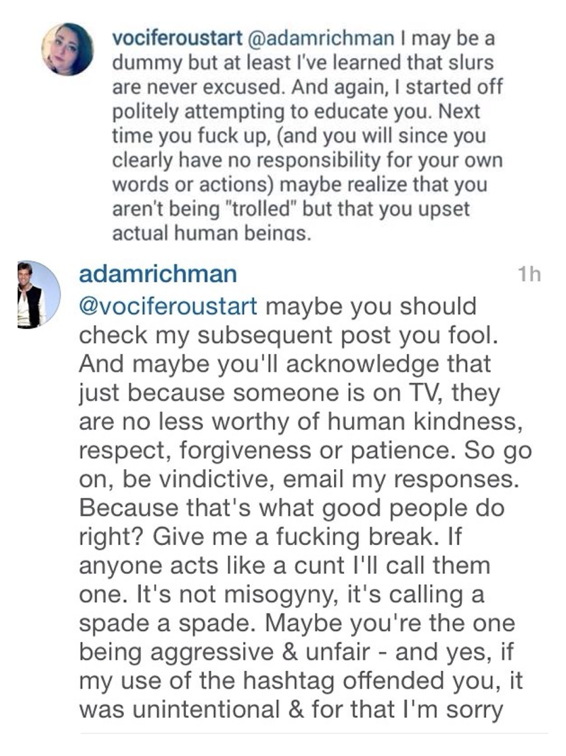 Illustration for article titled Adam Richman Calls Woman a Cunt, Suggests Suicide Over a Hashtag